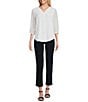 Color:Midnight - Image 3 - Petite Size Solid Twill Straight Leg Pom Pom Hem Pull-On Demin Cropped Pants