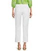 Color:White - Image 2 - Petite Size Solid Twill Straight Leg Pom Pom Hem Pull-On Demin Cropped Pants