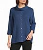 Multiples Petite Size Textured Knit Cowl Neck 3/4 Sleeve Faux Button Novelty Top - Image 5
