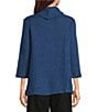 Multiples Petite Size Textured Knit Cowl Neck 3/4 Sleeve Faux Button Novelty Top - Image 6