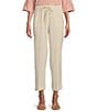 Color:Flax - Image 1 - Petite Size Textured Linen Blend Drawstring Waist Pull-On Pants