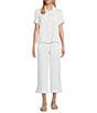 Multiples Petite Size Textured Slub Woven Point Collar Short Sleeve Ruffle Detail Fitted Button Front Jean Jacket, Color:White - Image 3