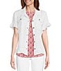 Color:White - Image 1 - Petite Size Twill Point Collar Short Ruffle Sleeve Fitted Button-Front Jacket