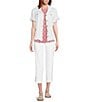 Color:White - Image 3 - Petite Size Twill Point Collar Short Ruffle Sleeve Fitted Button-Front Jacket