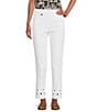 Color:White - Image 1 - Petite Size Twill Straight Leg Embellished Side Vented Hem Pull-On Ankle Pants