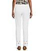 Color:White - Image 2 - Petite Size Twill Straight Leg Embellished Side Vented Hem Pull-On Ankle Pants