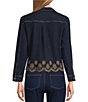 Multiples Petite Size Two-Way Stretch Denim Embroidered Scalloped Hem Button-Front Jacket - Image 2