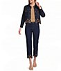 Multiples Petite Size Two-Way Stretch Denim Embroidered Scalloped Hem Button-Front Jacket - Image 3