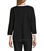 Multiples Petite Size Wide Neck 3/4 Sleeve Sweater Knit Top, Color:Black - Image 2