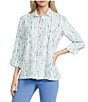 Multiples Petite Size Woven Dot Multi Print Point Collar 3/4 Turn-Up Sleeve Button Front Shirt - Image 1