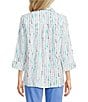 Multiples Petite Size Woven Dot Multi Print Point Collar 3/4 Turn-Up Sleeve Button Front Shirt - Image 2