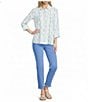 Multiples Petite Size Woven Dot Multi Print Point Collar 3/4 Turn-Up Sleeve Button Front Shirt - Image 3