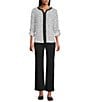 Multiples Petite Size Woven Dotted Split Round Band V-Neck Long Roll-Tab Sleeve Top, Color:Black/White Print - Image 5