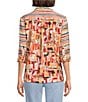 Multiples Petite Size Woven Multi Print Point Collar 3/4 Sleeve Button Front Fitted Shirt, Color:Multi - Image 2