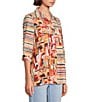 Multiples Petite Size Woven Multi Print Point Collar 3/4 Sleeve Button Front Fitted Shirt, Color:Multi - Image 3