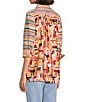 Multiples Petite Size Woven Multi Print Point Collar 3/4 Sleeve Button Front Fitted Shirt, Color:Multi - Image 4