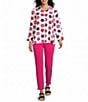 Multiples Petite Size Woven Multi Print Point Collar 3/4 Turn-Up Sleeve Button-Front Shirt - Image 2
