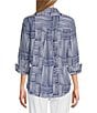 Multiples Petite Size Woven Spliced Stripe Collared 3/4 Turn-Up Sleeve Button-Front Shirt - Image 2