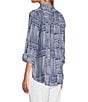 Multiples Petite Size Woven Spliced Stripe Collared 3/4 Turn-Up Sleeve Button-Front Shirt - Image 3