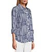 Multiples Petite Size Woven Spliced Stripe Collared 3/4 Turn-Up Sleeve Button-Front Shirt - Image 4