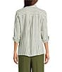 Multiples Petite Size Woven Yarn Dye Stripe Point Collar Long Roll-Tab Sleeve Button Front Tie Shirt - Image 2