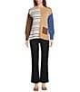 Multiples Petite Size Yarn-Dye Solid Stripe Print Crew Neck Long Sleeve Sweater Knit Top, Color:Multi - Image 5
