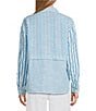 Multiples Petite Size Yarn-Dye Stripe Point Collar Long Roll-tab Sleeve Button-Front Shirt - Image 2