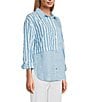 Multiples Petite Size Yarn-Dye Stripe Point Collar Long Roll-tab Sleeve Button-Front Shirt - Image 5
