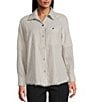 Multiples Petite Size Yarn Dye Woven Stripe Point Collar Long Sleeve Button-Front Flannel Shirt, Color:Granite - Image 1