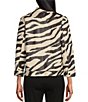 Color:Zebra - Image 2 - Petite Size Zebra Print Embossed Knit 3/4 Sleeve Snap Front Jacket