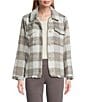 Multiples Plaid Point Collar Long Sleeve Button Front Fringe Jacket, Color:Multi - Image 1