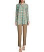 Color:Multi - Image 3 - Plaid Print Crinkle Woven Long Sleeve Turn-Up Cuffs Hi-Low Button-Front Shirt