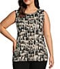 Color:Black/White Print - Image 1 - Plus Size Abstract Print Hatchi Knit Scoop Neck Swing Tank