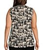 Color:Black/White Print - Image 2 - Plus Size Abstract Print Hatchi Knit Scoop Neck Swing Tank