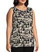 Color:Black/White Print - Image 4 - Plus Size Abstract Print Hatchi Knit Scoop Neck Swing Tank