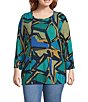 Multiples Plus Size Abstract Print Scoop Neck 3/4 Sleeve Top, Color:Abstract Multi - Image 1