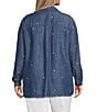 Multiples Plus Size All-Over Embroidered Point Collar 3/4 Roll-Tab Sleeve Button-Front Shirt - Image 2