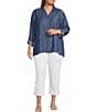 Multiples Plus Size All-Over Embroidered Point Collar 3/4 Roll-Tab Sleeve Button-Front Shirt - Image 3