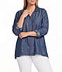 Multiples Plus Size All-Over Embroidered Point Collar 3/4 Roll-Tab Sleeve Button-Front Shirt - Image 1