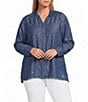 Multiples Plus Size All-Over Embroidered Point Collar 3/4 Roll-Tab Sleeve Button-Front Shirt - Image 4