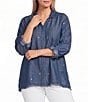 Multiples Plus Size All-Over Embroidered Point Collar 3/4 Roll-Tab Sleeve Button-Front Shirt - Image 1