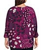 Multiples Plus Size Brushed Hatchie Knit Floral Multi Scoop Neck 3/4 Dolman Sleeve Top - Image 2