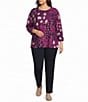 Multiples Plus Size Brushed Hatchie Knit Floral Multi Scoop Neck 3/4 Dolman Sleeve Top - Image 3