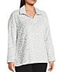 Multiples Plus Size Cheetah Print Johnny Collar Long Sleeve Plush Knit Top, Color:Frost Grey - Image 3