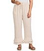 Multiples Plus Size Coordinating Textured Slub Elastic Drawstring Double Fringe Flounce Hem Cropped Pants - Image 1