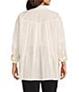 Multiples Plus Size Crinkle Poplin Point Collar 3/4 Flip Back Cuff Fit & Flare Button Front Shirt, Color:Winter White - Image 2