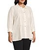 Multiples Plus Size Crinkle Poplin Point Collar 3/4 Flip Back Cuff Fit & Flare Button Front Shirt, Color:Winter White - Image 3