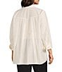 Multiples Plus Size Crinkle Poplin Point Collar 3/4 Flip Back Cuff Fit & Flare Button Front Shirt, Color:Winter White - Image 4