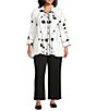 Multiples Plus Size Crinkle Woven Embriordered Point Collar 3/4 Sleeve Hi-Low Hem Button Front Shirt, Color:Soft Ivory - Image 3