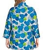 Color:Multi - Image 2 - Plus Size Crinkle Woven Printed Stand Collar V-Neck 3/4 Sleeve Button-Front Shirt